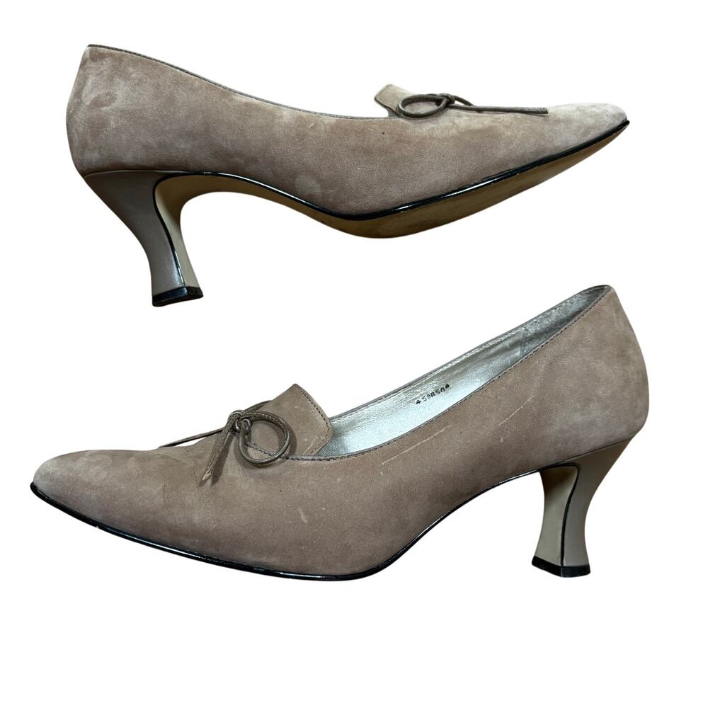 Vintage Royal Studio brand pumps spool heels 8.5M nude suede leather shoes bows